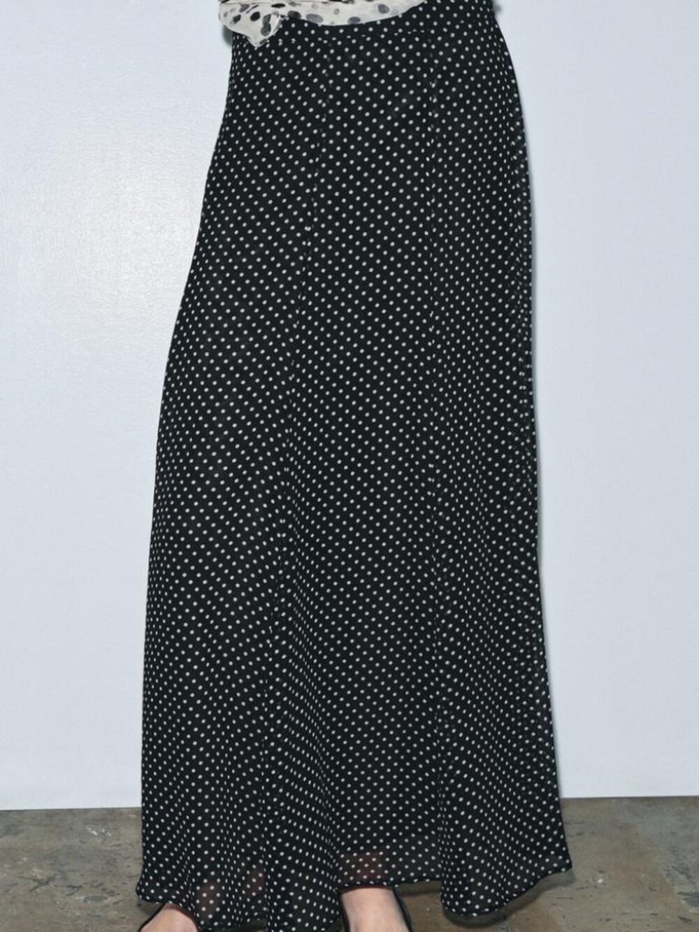 Zara ZW Collection Polka Dot Maxi Skirt Black White A-Line Mid Rise Size S NWT - Picture 3 of 11